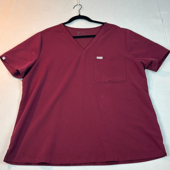 Figs Womens Catarina One-Pocket Scrub Top in Burgundy XL Workwear *discoloration - Picture 1 of 9